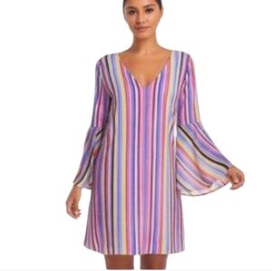 Women's Ivy Road Multicolor Striped Bell Sleeve Dress Sz Large